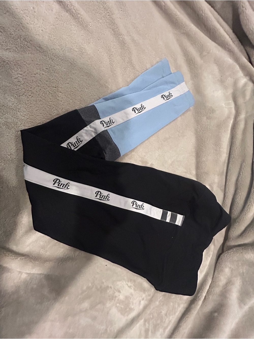 PINK Victoria's Secret Black Leggings with Light Blue Waistband